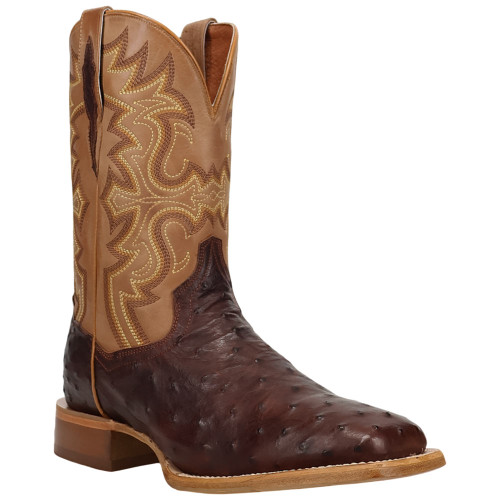 Dan Post Drayden chocolate ostrich boot, inside angle showing shaft detail