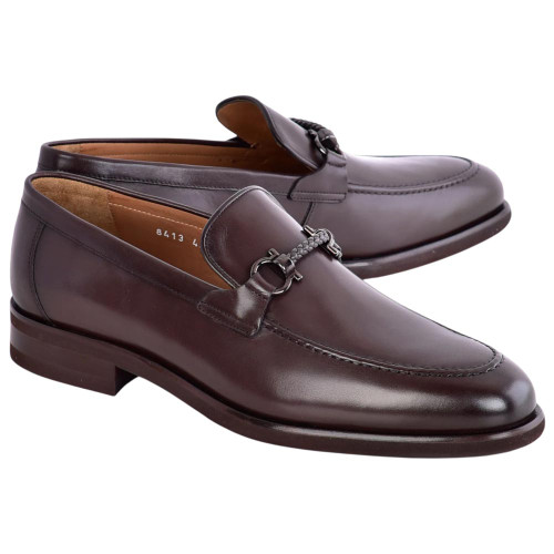 Corrente Men's Horsebit Loafer in Brown – side profile view showing horsebit hardware