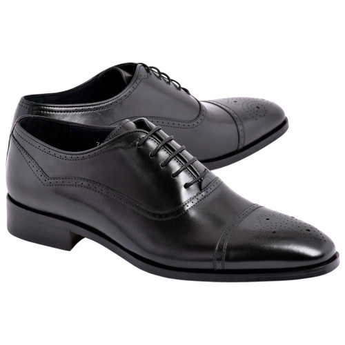 Corrente Men's Perforated Cap-Toe Oxford – Black