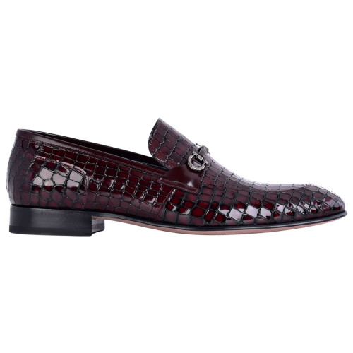 Corrente Men's Crocodile Print Leather Bit Loafer in Burgundy – side view