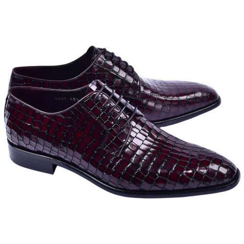 Corrente Men's Croco-Print Calfskin Derby – Burgundy