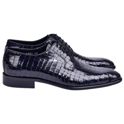Corrente Men's Croco-Print Calfskin Derby – Navy