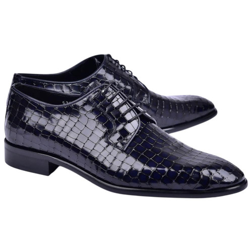 Corrente Men's Croco-Print Calfskin Derby – Navy