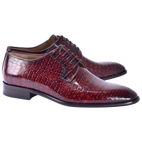 Corrente Men's Croco-Print Calfskin Derby – Tan