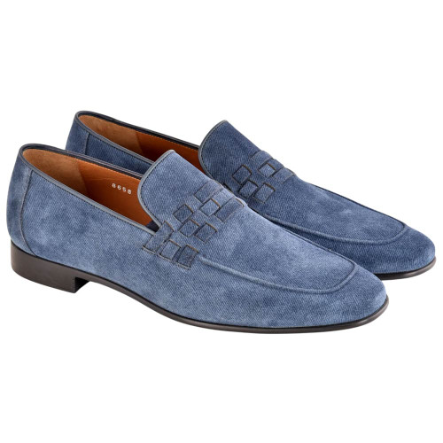 Corrente Men's Denim Leather Loafer in Denim Blue – pair view
