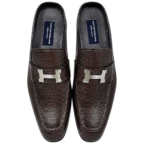 Corrente Men's Vita Calf Skin H-Buckle Mule – Dark Brown