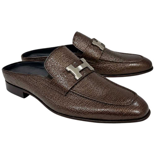 Corrente Men's Vita Calf Skin H-Buckle Mule – Dark Brown
