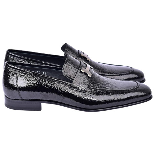 Corrente Men's Vita Calf Skin H-Buckle Loafer in Black – side pair view