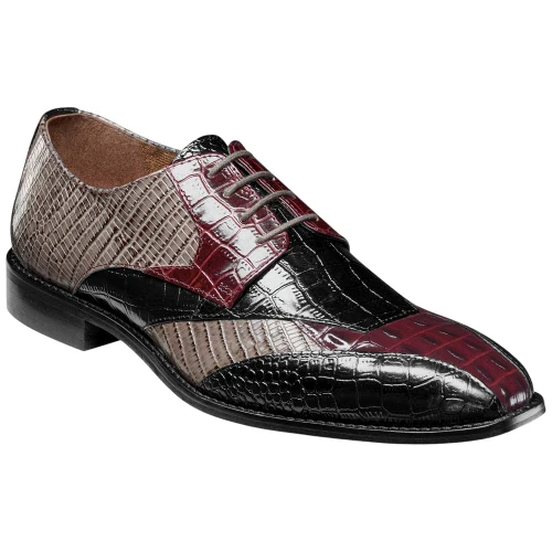 Stacy Adams Tristano Modified Bike Toe Oxford in Burgundy Multi, front view showing bike toe silhouette