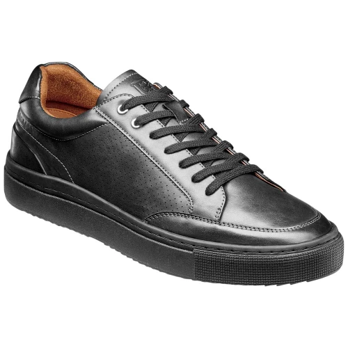 Stacy Adams Dorian Lace-To-Toe Sneaker in Black Smooth, front view showing full lace-to-toe silhouette