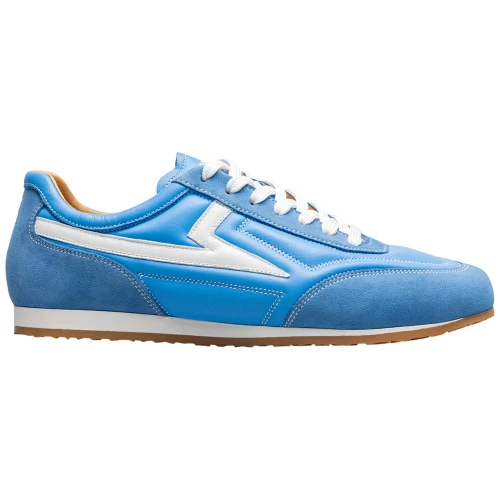 Side profile of the Stacy Adams Action 150 Sporty Lace-Up Sneaker in Blue showing the lacing and eyelet placement