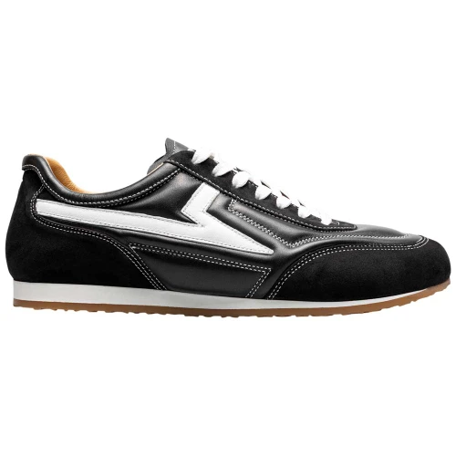 Side profile of the Stacy Adams Action 150 Sporty Lace-Up Sneaker in Black showing the lacing and eyelet placement