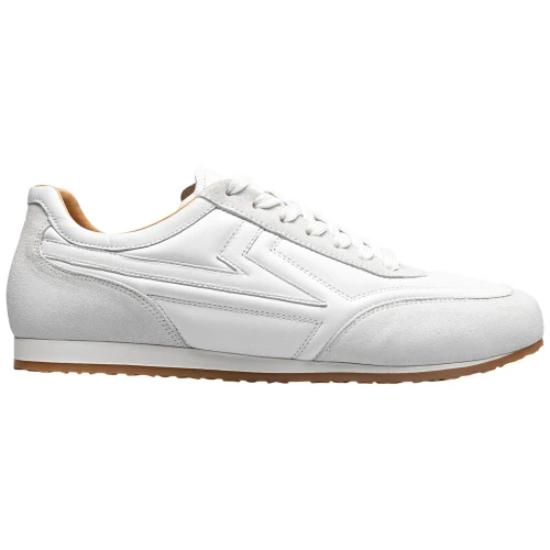 Side profile of the Stacy Adams Action 150 Sporty Lace-Up Sneaker in White showing the lacing and eyelet placement