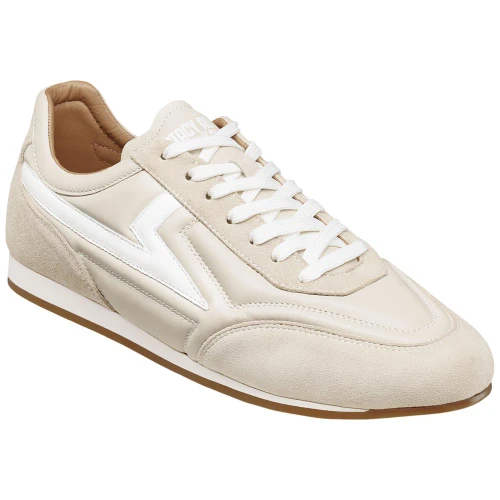 Stacy Adams Action 150 Sporty Lace-Up Sneaker in Cream, front view showing full lace-up silhouette