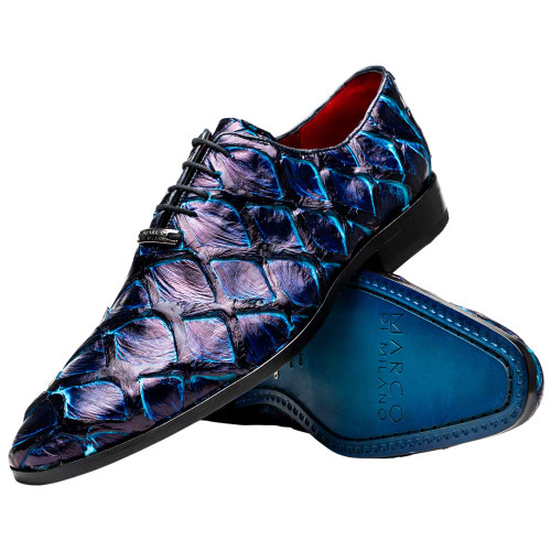 Marco Di Milano Olivieri Royal Blue pirarucu oxford, side profile view
