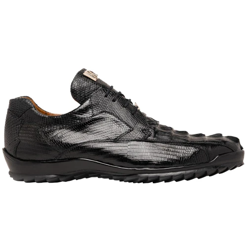 Marco Di Milano Crater Black caiman lizard sneaker, side profile view