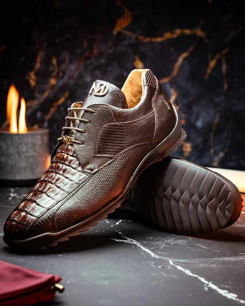 Marco Di Milano Crater Brown exotic sneaker, front angle view