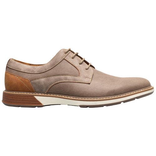 Side profile of the Stacy Adams Phineas Plain Toe Oxford in Taupe showing the lace panel and eyelets