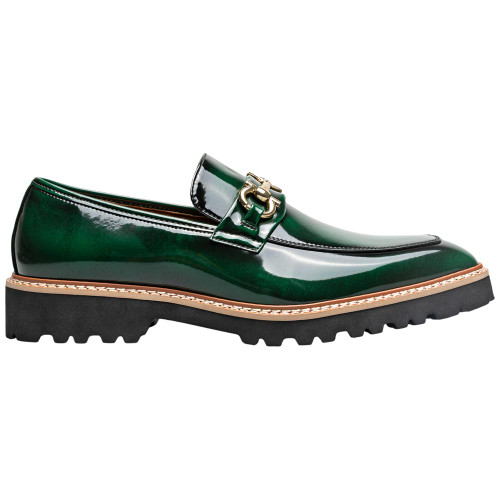 Side profile of the Stacy Adams Carabello Moc Toe Bit Slip-On in Green showing the moc toe seam