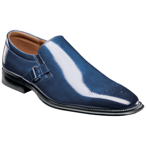 Stacy Adams Alistair Plain Toe Ornament Slip-On in Cobalt, front view showing full slip-on silhouette