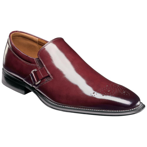 Stacy Adams Alistair Plain Toe Ornament Slip-On in Burgundy, front view showing full slip-on silhouette