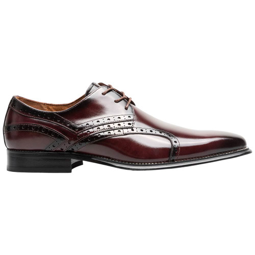 Side profile of the Stacy Adams Alexander Plain Toe Oxford in Burgundy showing the lace panel and eyelets