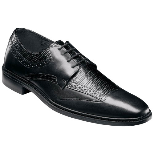 Stacy Adams Gambetta Modified Cap Toe Oxford in Black, front view showing cap toe silhouette