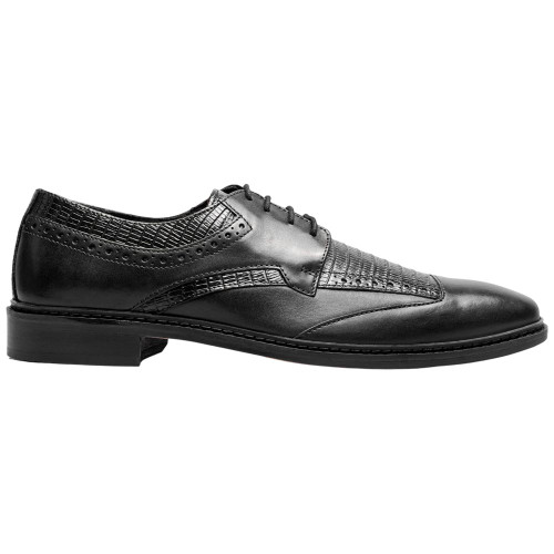 Side profile of the Stacy Adams Gambetta Modified Cap Toe Oxford in Black showing the cap toe seam