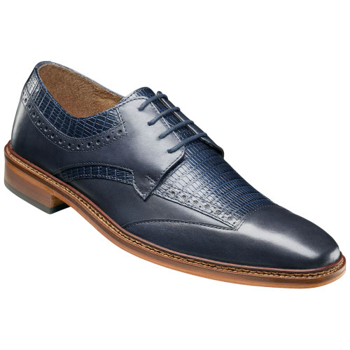 Stacy Adams Gambetta Modified Cap Toe Oxford in Navy, front view showing cap toe silhouette