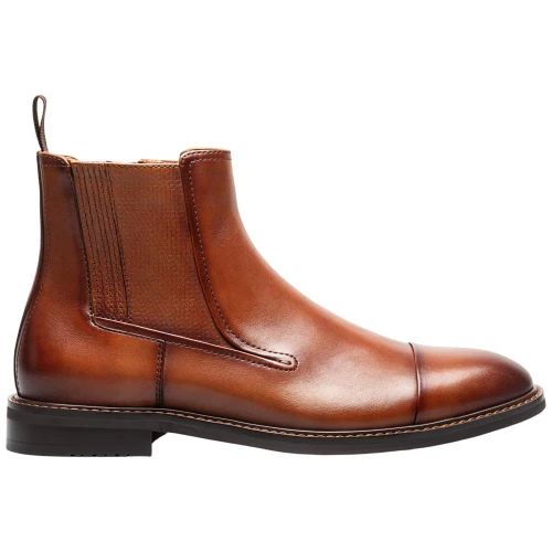 Stacy Adams Berkshire boot in Brandy, angled view highlighting the cap toe detail