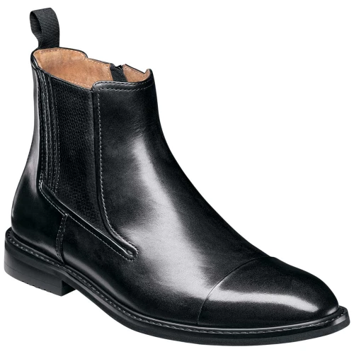 Stacy Adams Berkshire boot in Black, angled view highlighting the cap toe detail