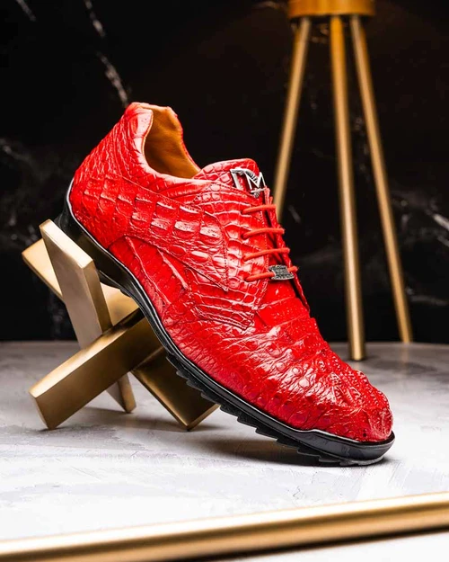 Caiman crocodile sneaker red, Marco Di Milano Kratos front angle
