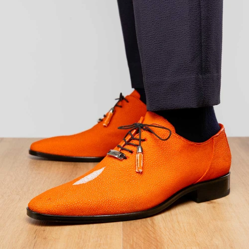 Genuine stingray lace-up dress shoe orange, Marco Di Milano Rimini front angle