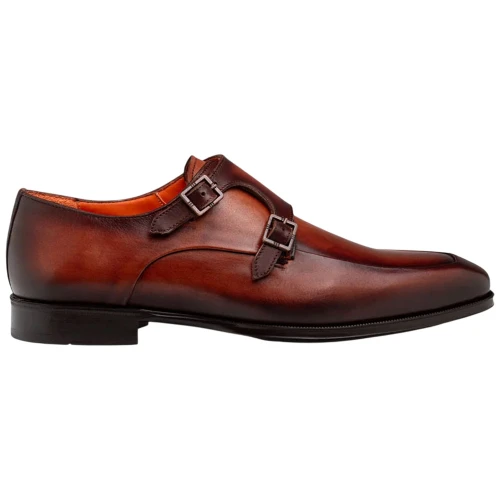 Mezlan Berkshire Double Monk Strap in Cognac/Rust – side profile view