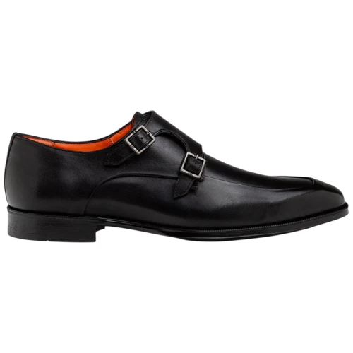 Mezlan Berkshire Double Monk Strap in Black – side profile view