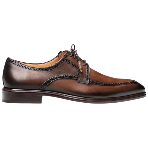 Mezlan Hatley Patina Calf Derby in Chocolate – side profile view