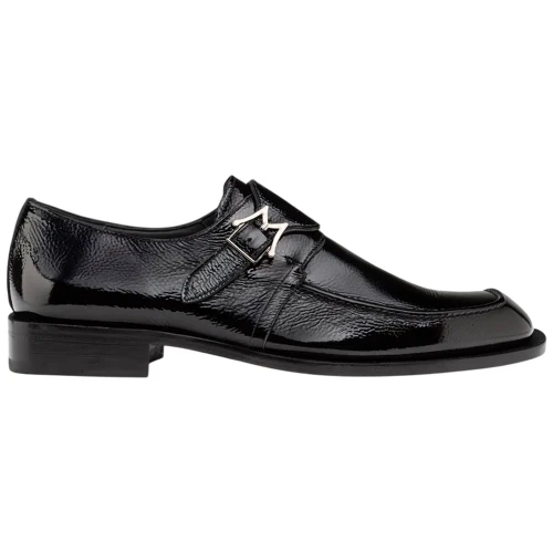 Mezlan Afton Textured Shiny Calf Monk in Black – side profile view
