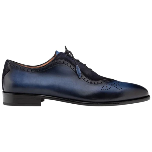 Mezlan Eagle Calf/Suede Oxford in Blue/Navy – side profile view