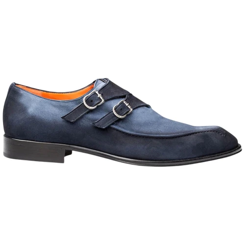 Mezlan Cascade Suede Double Monk Strap in Indigo – side profile view