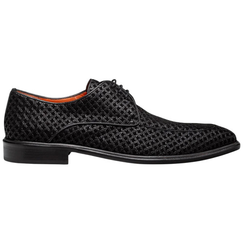 Mezlan Montage Printed Suede Derby in Black – side profile view