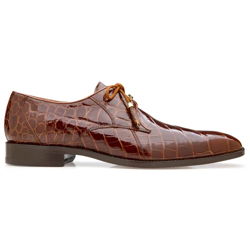 Belvedere Lago peanut genuine alligator leather Derby side profile