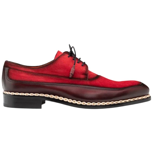 Mezlan Summit men's burgundy calfskin and suede derby shoe, side profile
