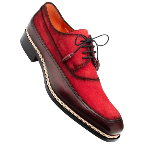Mezlan Summit burgundy derby, apron-toe and welt stitching detail