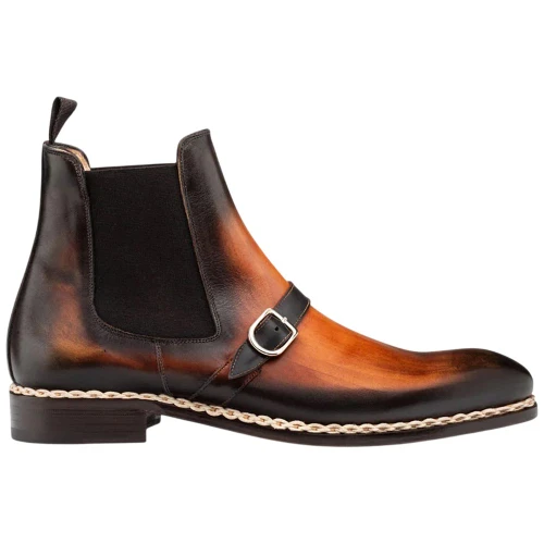 Mezlan Alpine men's cognac monk-strap Chelsea boot, side profile