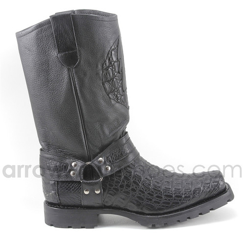 Los Altos Men's Black Genuine Caiman Leather Biker Boots Los Altos Men's Black Genuine Caiman Leather Biker Boots