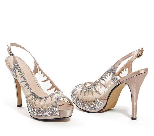Lady Couture Dream Champagne Jeweled Mesh Sling Back Heels Lady Couture Dream Champagne Jeweled Mesh Sling Back Heels