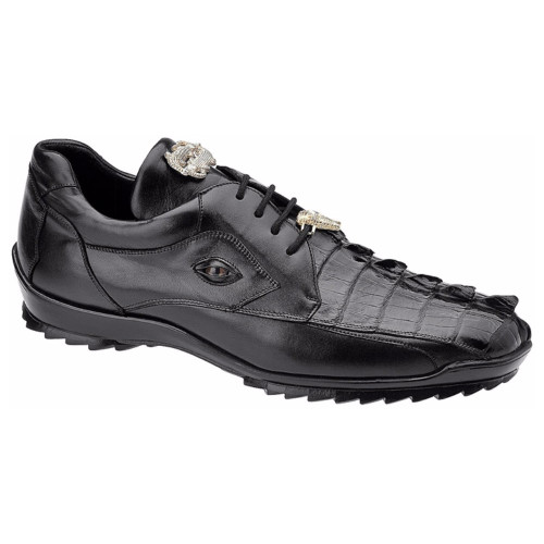 Belvedere Vasco Black Crocodile & Soft Calfskin Men's Sneakers