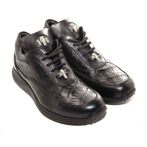 Mauri Men's Crocodile Skin Bubble Black Casual Sneakers