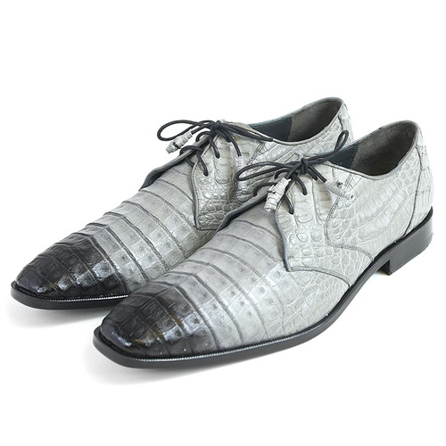 Los Altos Gray Two Tone Genuine Caiman Belly Lace-Up Oxford Shoes