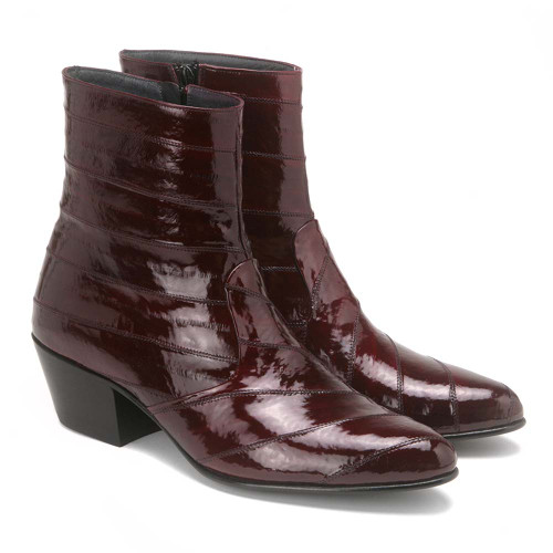 Los Altos Men’s Burgundy Genuine Eel Skin Leather Ankle Boots Los Altos Men’s Burgundy Genuine Eel Skin Leather Ankle Boots